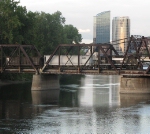 Z739 Crossing The Grand River With The Amway Grand And The J.W. Marriot As The GR Skyline